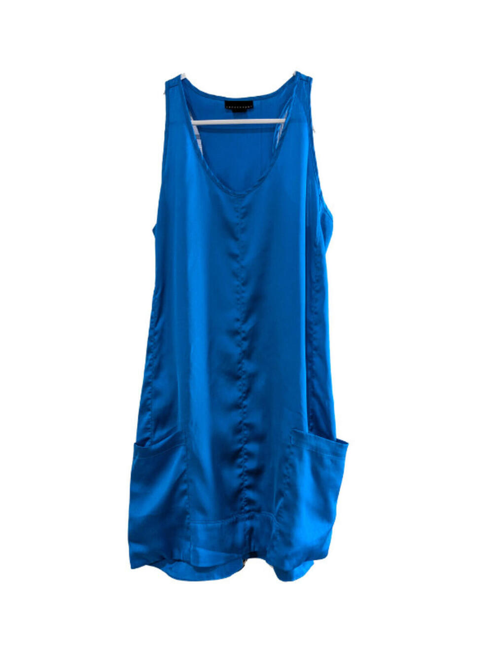 Apostrophe Women's Satin Pocket Sleeveless Tank Dress, Cobalt Blue, Size Small